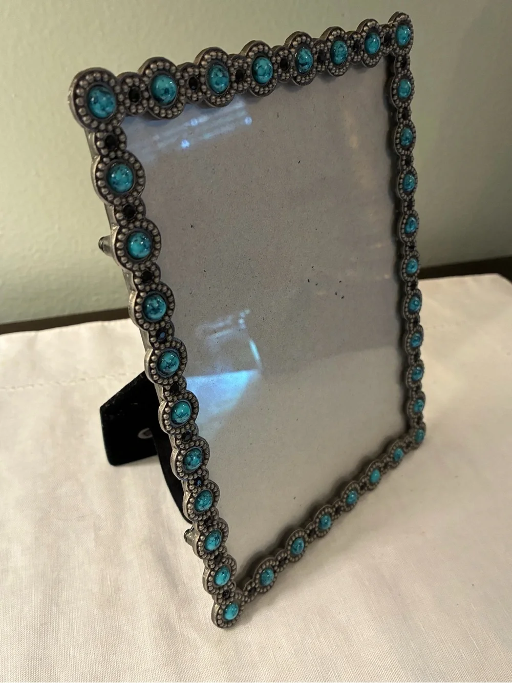 Turquoise Beaded Photo Frame with Easel Back for Picture 5x7
